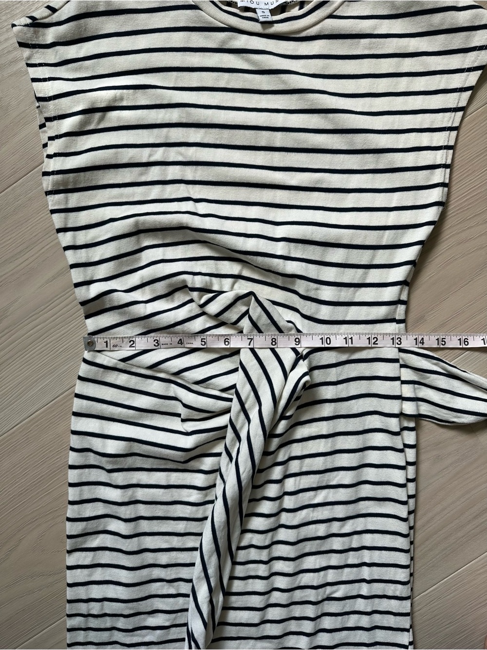 Striped Tie-Front Midi Dress in Cream and Black - Picture 6 of 9